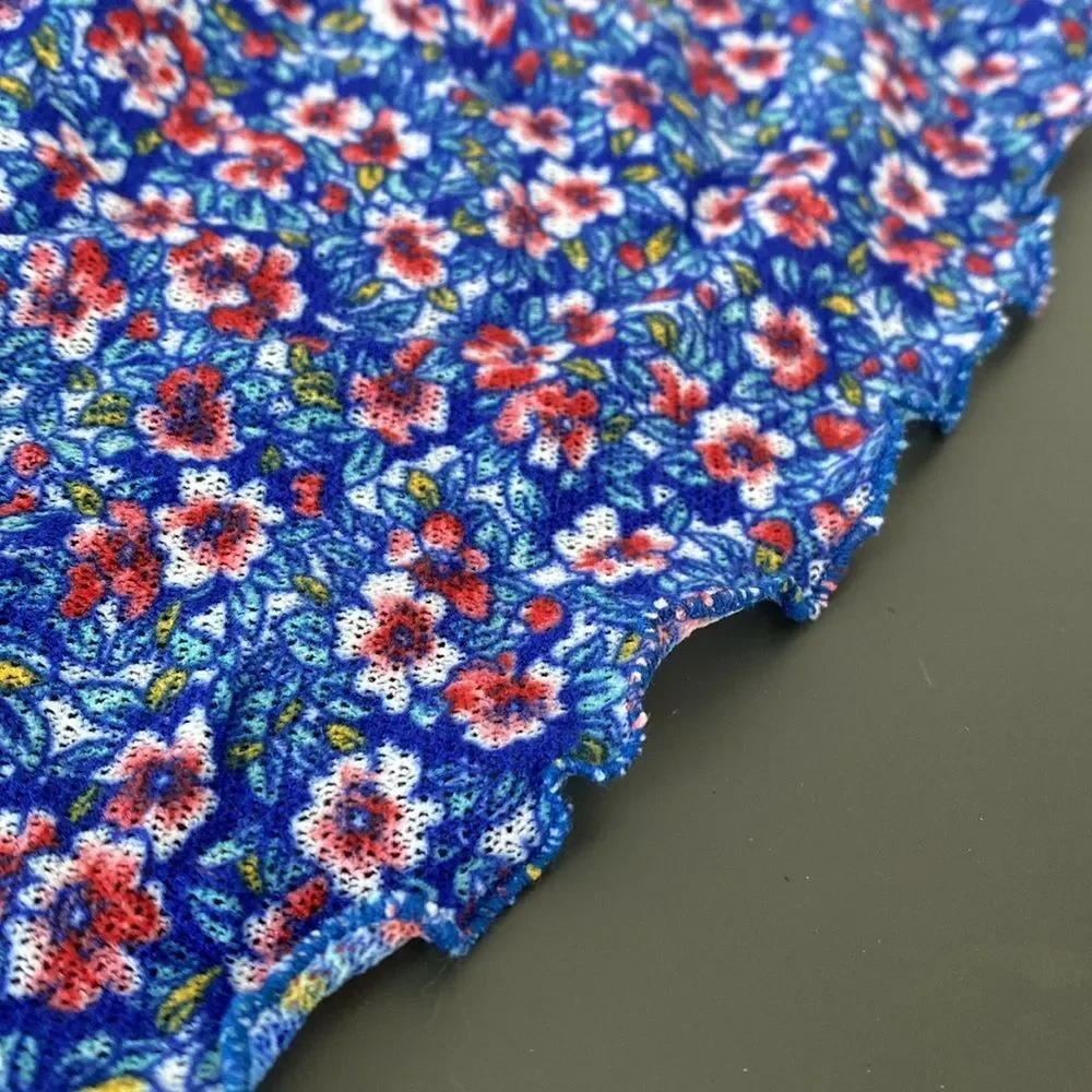 Vintage Red Floral Blue Bandana OS Cottage Core Coastal Boho Hippy